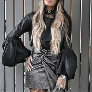 Zara Metallic Front Knot Silver Mini Skirt NWT